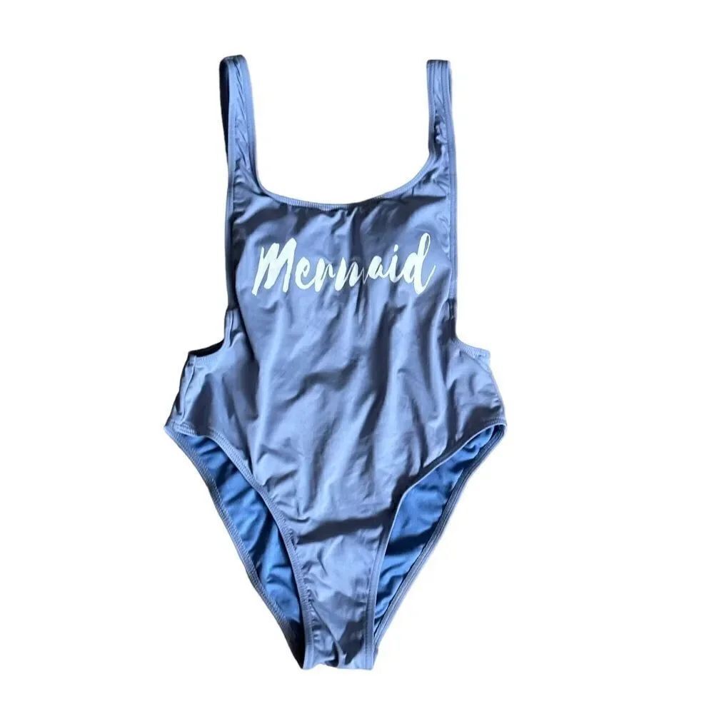 Envya Mermaid Script High Cut Low Back Swimsuit XSMALL